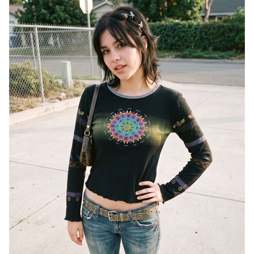 VTG Y2K F.A.N.G. Ombre Mandala Long Sleeve Shirt S/M Grunge Indie